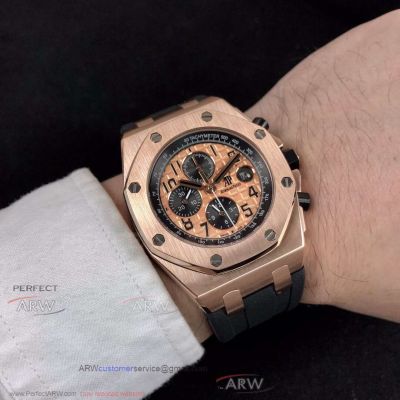 Perfect Replica Audemars Piguet Royal Oak Offshore Rose Gold Case Chronograph 42mm Watch